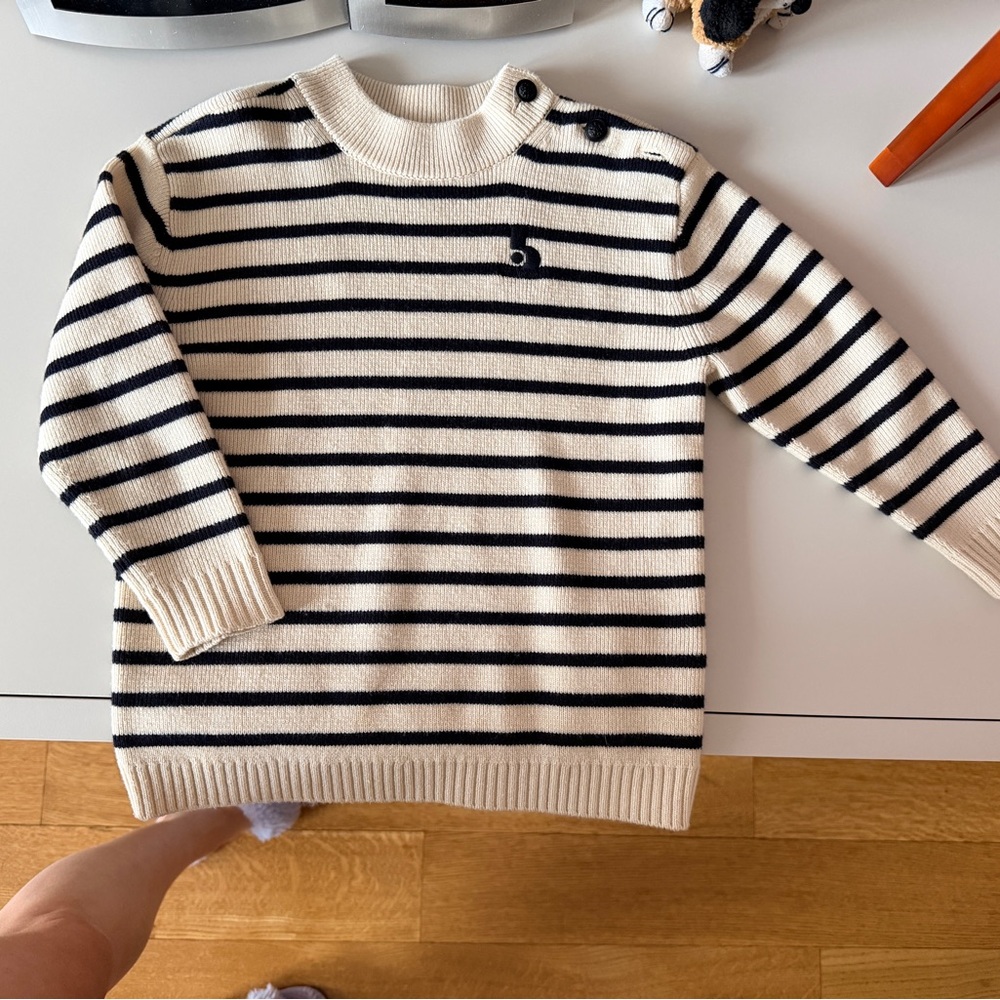 Bonpoint Striped Cream and Black Knit Sweater 4T